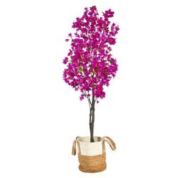 6ft. Artificial Bougainvillea Tree with Handmade Jute & Cotton Basket - Nearly Natural T3246-PP