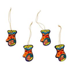 Talavera Mittens,'Talavera Ceramic Mitten Ornaments from Mexico (Pair)'