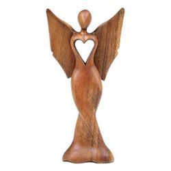 'Hand-Carved Semi-Abstract Suar Wood Sculpture of an Angel'