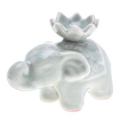 Lotus Elephant,'Elephant and Lotus Ceramic Incense Holder (Single)'