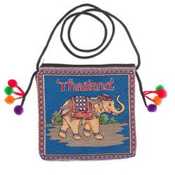 'Cotton Blend Elephant-Themed Sling Bag in Blue with Pompoms'