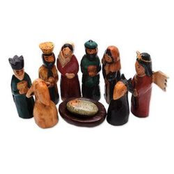 Christ was Born,'Handmade Wood Nativity Scene (9 Pieces)'