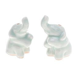 'Pair of Elephant-Shaped Celadon Ceramic Incense Holders'
