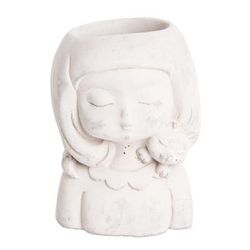 Love & Tenderness,'Handcrafted Whimsical Girl and Cat Cement Flower Pot'
