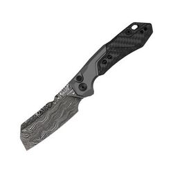 Kershaw Launch 14 Automatic Folding Knife 4.38in Closed 3.38in Damascus Steel Cleaver Style Blade Gray Anodized Aluminum Handle 7850BLKDAM