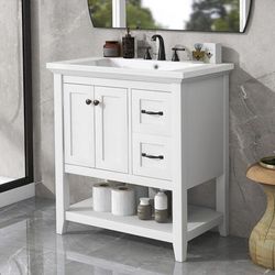 30" Bathroom Vanity with Ceramic Sink Top and Drawer