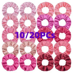 6/10/20pcs Pink Silk Hair Scrunchies Solid Color Elastic Hair Band Women Girls Ponytail Holders Chic Hair Rope Hair Accessories