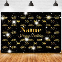 Custom Name Age Text Photo Gold Glitter Birthday Party Banner Backgrounds Baby Shower Child Number