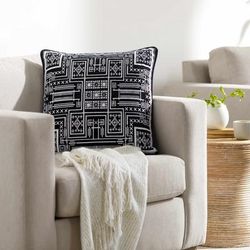 Kishi 18" Square Cotton Black Throw Pillow - Boutique Rugs
