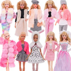 4 pz/set gilet di pelliccia cappotto + vestito/vestito Casual per barbie 11.8 pollici accessori per