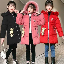 2024 New Winter Teenager Long Style Girls Jacket Keeping Warm Hooded WIndbreaker Coat For Girl Fur