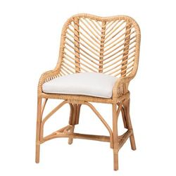 Arween Modern Bohemian Natural Brown Rattan Dining Chair by Bali & Pari in White Natural Brown