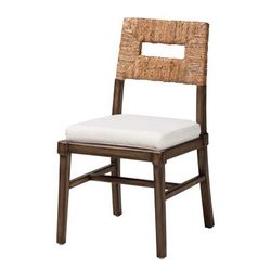Porsha Modern Bohemian Dark Brown Finished Mahogany Wood And Natural Rattan Dining Chair by Bali & Pari in White Natural Walnut