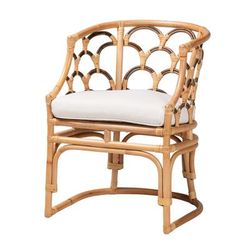 Aster Modern Bohemian Natural Brown Rattan Armchair by Bali & Pari in White Natural Brown