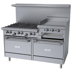 Garland U60-6R24RR LP 60" 6 Burner Commercial Gas Range w/ Griddle/Broiler & 2 Standard Ovens, Liquid Propane, Stainless Steel, Gas Type: LP