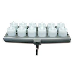 Hollowick HFRP12-CL 1 1/2" Round LED Flameless Votive Candles Set w/ Charging Tray - 2 3/10" H, Candlelight Flame