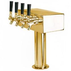 Micro Matic D7744PVDKR Countertop T Style Draft Beer Tower w/ 4 Faucets - Glycol Cooled, Brass, Stainless Steel