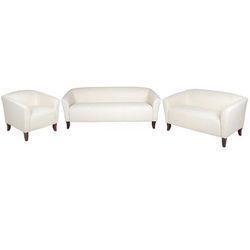 Flash Furniture 111-SET-WH-GG 3 Piece Reception Set - White LeatherSoft Upholstery, Cherry Wood Feet