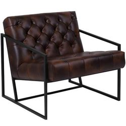 Flash Furniture ZB-8522-BJ-GG Lounge Chair - Bomber Jacket Brown LeatherSoft Upholstery, Black Metal Frame