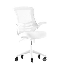 Flash Furniture BL-X-5M-WH-WH-RLB-GG Swivel Office Chair w/ Mid Back & Roller Wheels - White Mesh Back & Seat