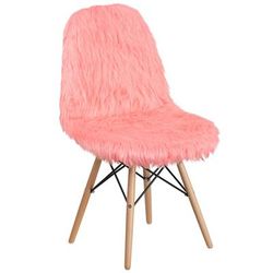 Flash Furniture DL-12-GG Accent Side Chair - Hermosa Pink Shaggy Fur Upholstery, Wood Legs