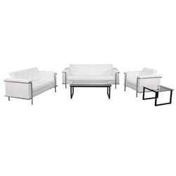 Flash Furniture ZB-LESLEY-8090-SET-WH-GG Hercules Lesley 3 Piece Reception Set - White LeatherSoft Upholstery, Stainless Steel Legs