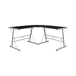 Flash Furniture NAN-CD-22181-BK-GG Corner Computer Desk w/ Black Glass Top & Silver Metal Frame - 83 1/2"W x 48"D x 29"H
