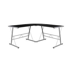 Flash Furniture NAN-CD-22181-BK-GG Corner Computer Desk w/ Black Glass Top & Silver Metal Frame - 83 1/2"W x 48"D x 29"H