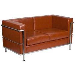 Flash Furniture ZB-REGAL-810-2-LS-COG-GG Loveseat w/ Cognac LeatherSoft Upholstery, Stainless Legs, Brown