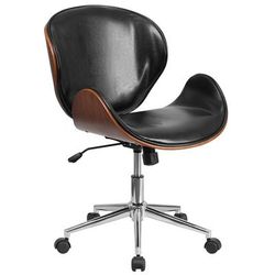 Flash Furniture SD-SDM-2240-5-BK-GG Swivel Conference Chair w/ Mid Back - Walnut Wood Back w/ Black LeatherSoft Upholstery