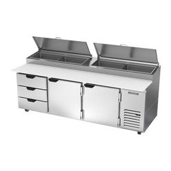 Beverage-Air DPD93HC-3 93" Hydrocarbon Series Pizza Prep Table w/ Refrigerated Base, 115v, Holds 4 Full-Size Pans, Stainless Steel