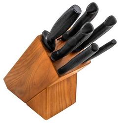 Dexter Russell HSGB-3 SofGrip 7 Piece Knife Set w/ Wooden Block, Black Polypropylene Handles