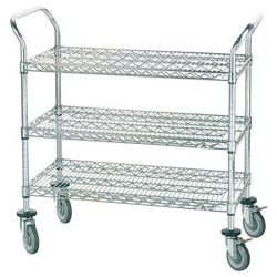 Advance Tabco WUC-1836R 3 Level Chrome Plated Utility Cart w/ 800 lb Capacity, Flat Ledges, Chrome Wire, Rubber Casters, Silver