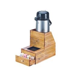 Cal-Mil 3623-99 Madera 11 1/4" Airpot Stand w/ Drip Tray & Drawer - Holds (1) Airpot, Wood