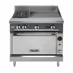Vulcan V2BG24C LP 36" 2 Burner Commercial Gas Range w/ Griddle & Convection Oven, Liquid Propane, 24" Griddle, Stainless Steel, Gas Type: LP