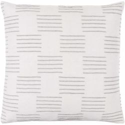 Kanha 20" Square Cottage Cotton Off White/Light Silver/Pale Slate Throw Pillow - Boutique Rugs