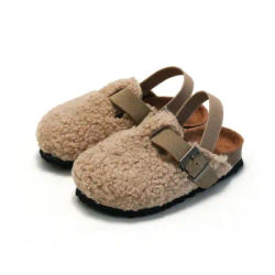 Bambino neonati maschi ragazze calde pantofole sfocate sandali in peluche sughero Faux Fur Flats