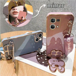 Mirror Crossbody Lanyard Phone Holder Case For Oppo Reno 7 8 9 Pro Plus 8T 4G 5G 5F 2Z 2F 7SE 5 Lite 6Z 4Z 5G Reno 2 Strap Cover