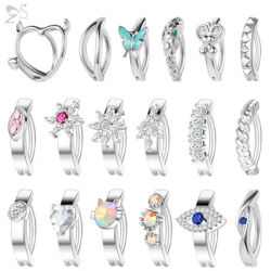 ZS 1PC 14G Monster Shape Belly Button Clicker Stainless Steel Hinged Curved Belly Bar Crystal Navel Ring Minimalist Belly Huggie