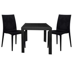 LeisureMod Mace 3-Piece Outdoor Dining Set with Plastic Square Table and 2 Stackable Chairs with Weave Design - Leisurmod MT31C19BL2