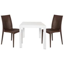 LeisureMod Mace 3-Piece Outdoor Dining Set with Plastic Square Table and 2 Stackable Chairs with Weave Design - Leisurmod MT31WC19BR2