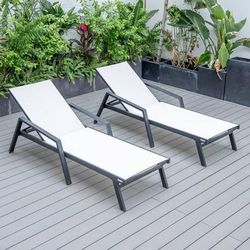 LeisureMod Marlin Patio Chaise Lounge Chair With Armrests in Black Aluminum Frame, Set of 2 - Leisurmod MLABL-77W2