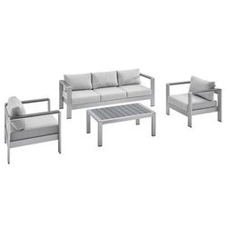 Shore Sunbrella® Fabric Outdoor Patio Aluminum 4 Piece Set - East End Imports EEI-4316-SLV-GRY-SET