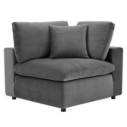 Commix Down Filled Overstuffed Performance Velvet Corner Chair - East End Imports EEI-4366-GRY