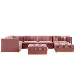 Sanguine Channel Tufted Performance Velvet 7-Piece Left-Facing Modular Sectional Sofa - East End Imports EEI-5840-DUS