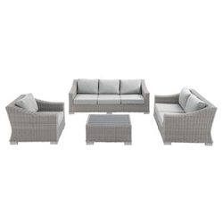 Conway Sunbrella® Outdoor Patio Wicker Rattan 4-Piece Furniture Set - East End Imports EEI-4355-LGR-GRY