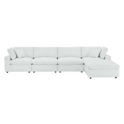 Commix Down Filled Overstuffed Vegan Leather 5-Piece Sectional Sofa - East End Imports EEI-4917-WHI