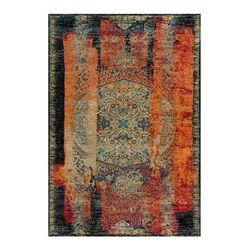 Shahbanu Rugs Dragon Fire Red and Eerie Black, Ghazni Wool Hand Knotted Ancient Ottoman Erased Design, Oriental Rug (6'2"x9')