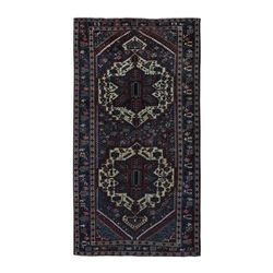 Shahbanu Rugs Prussian Blue Vintage Persian Baktiarjoon Even Wear Pure Wool Hand Knotted Wide Runner Oriental Rug (5'2"x9'9")