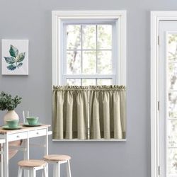 Wide Width Lisa Solidtextured Tailored Tiers by Ellis Curtains in Mist (Size 56" W 24" L)